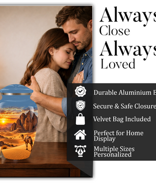Adult Cremation Urn for Ashes, Personalized Desert Camel Aluminum Urn, Sunset Mountain Memorial Urn