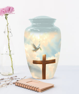 Christian Cross Cremation Urn for Mom – Dove Memorial Urn for Ashes