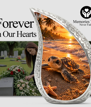 Baby Turtle Beach Urn for Human Ashes | Ocean Wave Wooden Cremation Urn