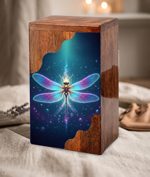 Dragonfly Wooden Cremation Urn – Radiant Butterfly Inspired Memorial Wooden Urn for Human Ashes