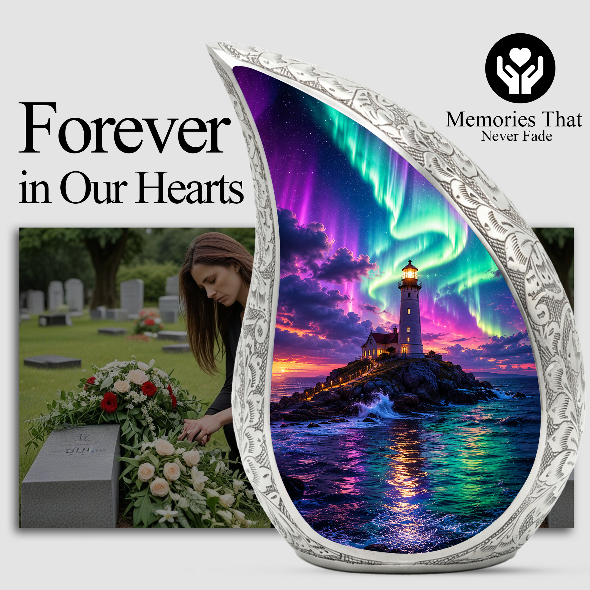 Ocean Lighthouse Cremation Urn for Human Ashes | Aurora Beach & Coastal Memorial Urn | Beautiful Ocean Urn for Mom, Dad, Women & Men