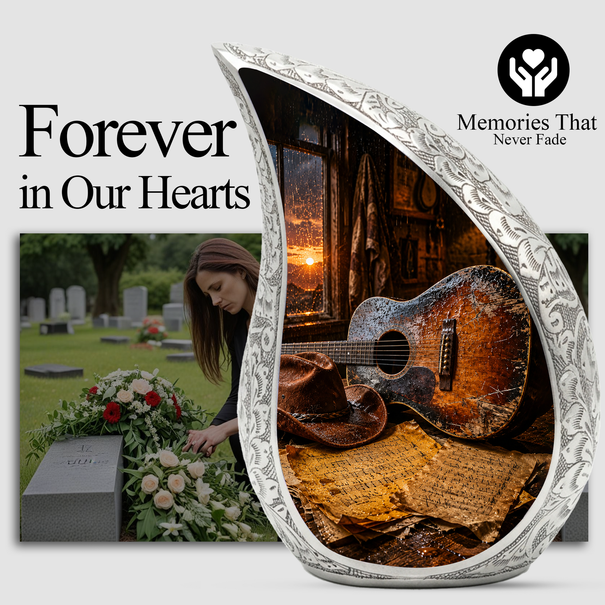 Country Guitar Cremation Urn for Dad – Rustic Memorial Urn for Father,