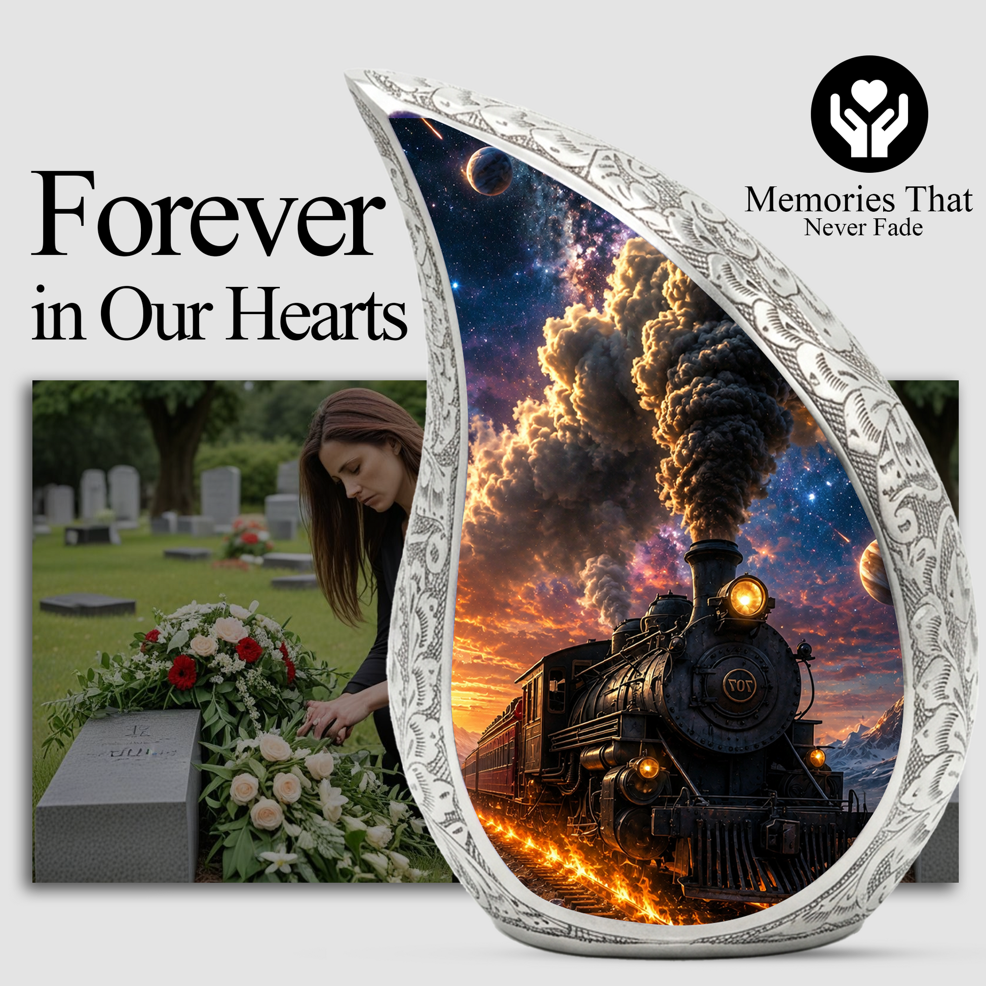 Train Urn for Human Ashes | Unique Railroad Adult Cremation Urn | Locomotive Memorial Urn for Adult Ashes