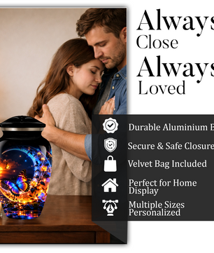 Butterfly Moon Cremation Urn for Adult Ashes, Personalized Adult Memorial Urn with Sunset and Floral Design