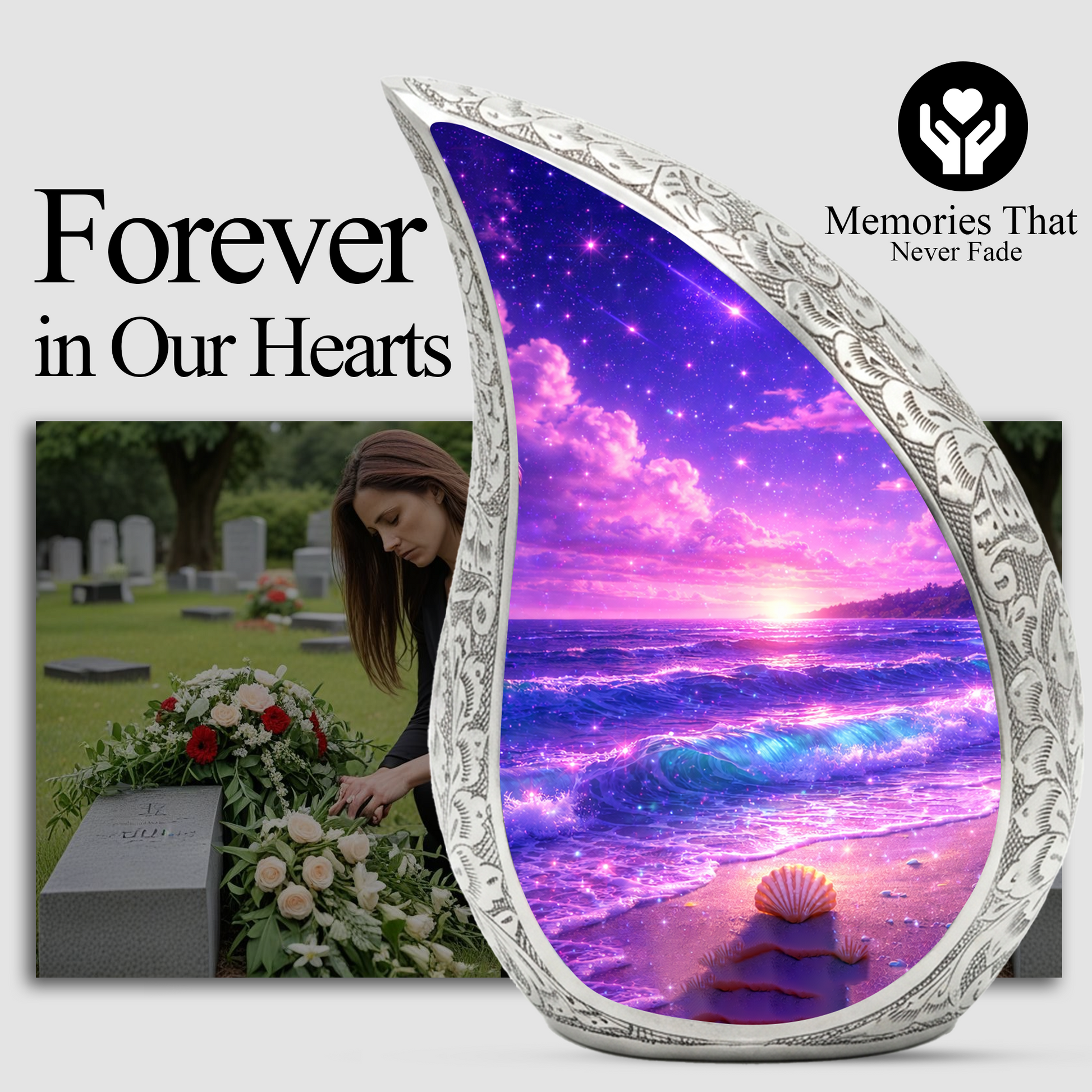 Purple Ocean Memorial Urn for Ashes, Adult Cremation Urn