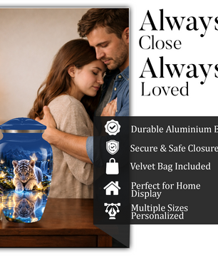 Personalized Adult Cremation Urn for Ashes, White Tiger Cub Memorial Urn, Custom Animal Urn