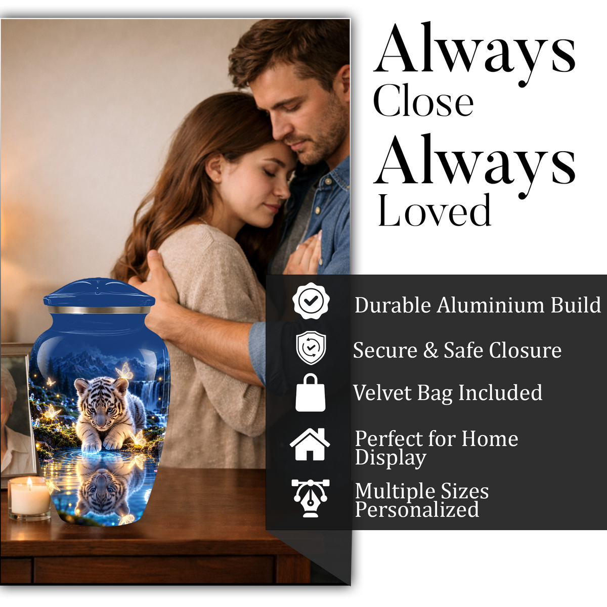 Personalized Adult Cremation Urn for Ashes, White Tiger Cub Memorial Urn, Custom Animal Urn