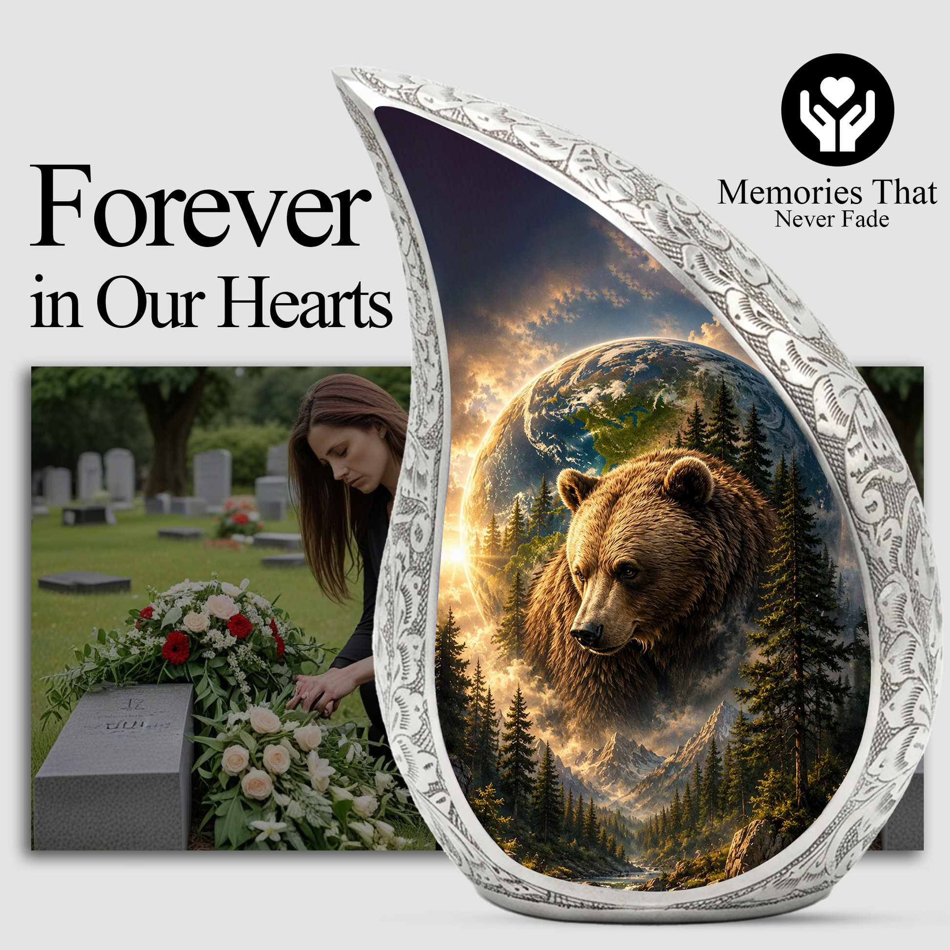 Bear Adult Urn for Ashes | Forest Wildlife Adult Cremation Urn for Human Ashes