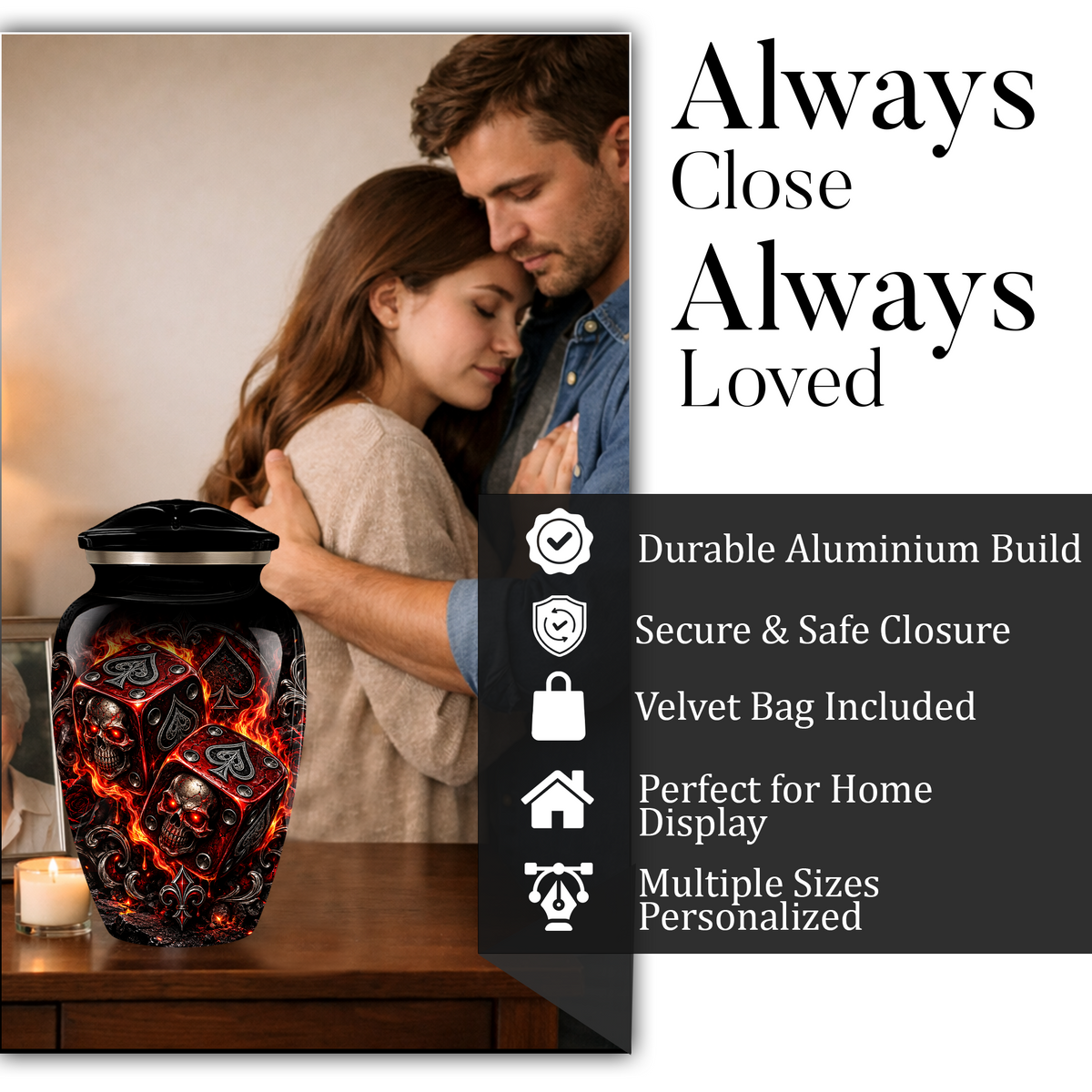 Skull Dice Cremation Urn for Ashes | Personalized Adult Memorial Urn