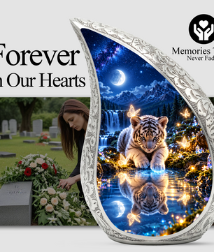 Tiger Cub Urn for Ashes, keepsake White Tiger Cremation Urn