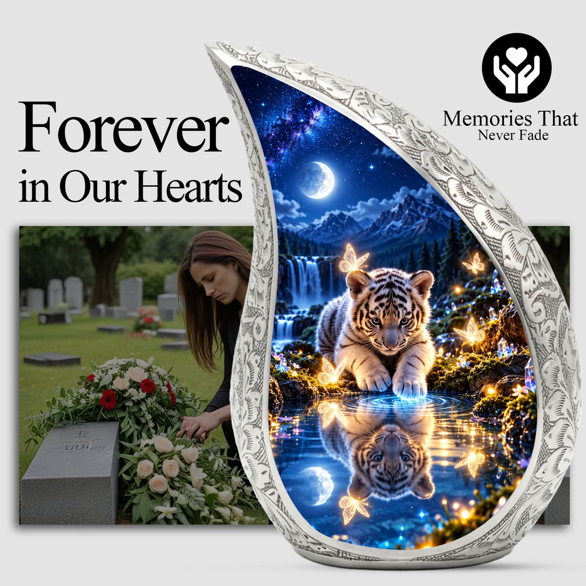 Tiger Cub Urn for Ashes, keepsake White Tiger Cremation Urn