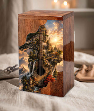 Guitar Wooden Cremation Urn – Wooden Urn for Human Ashes | Acoustic Guitar Memorial Urn