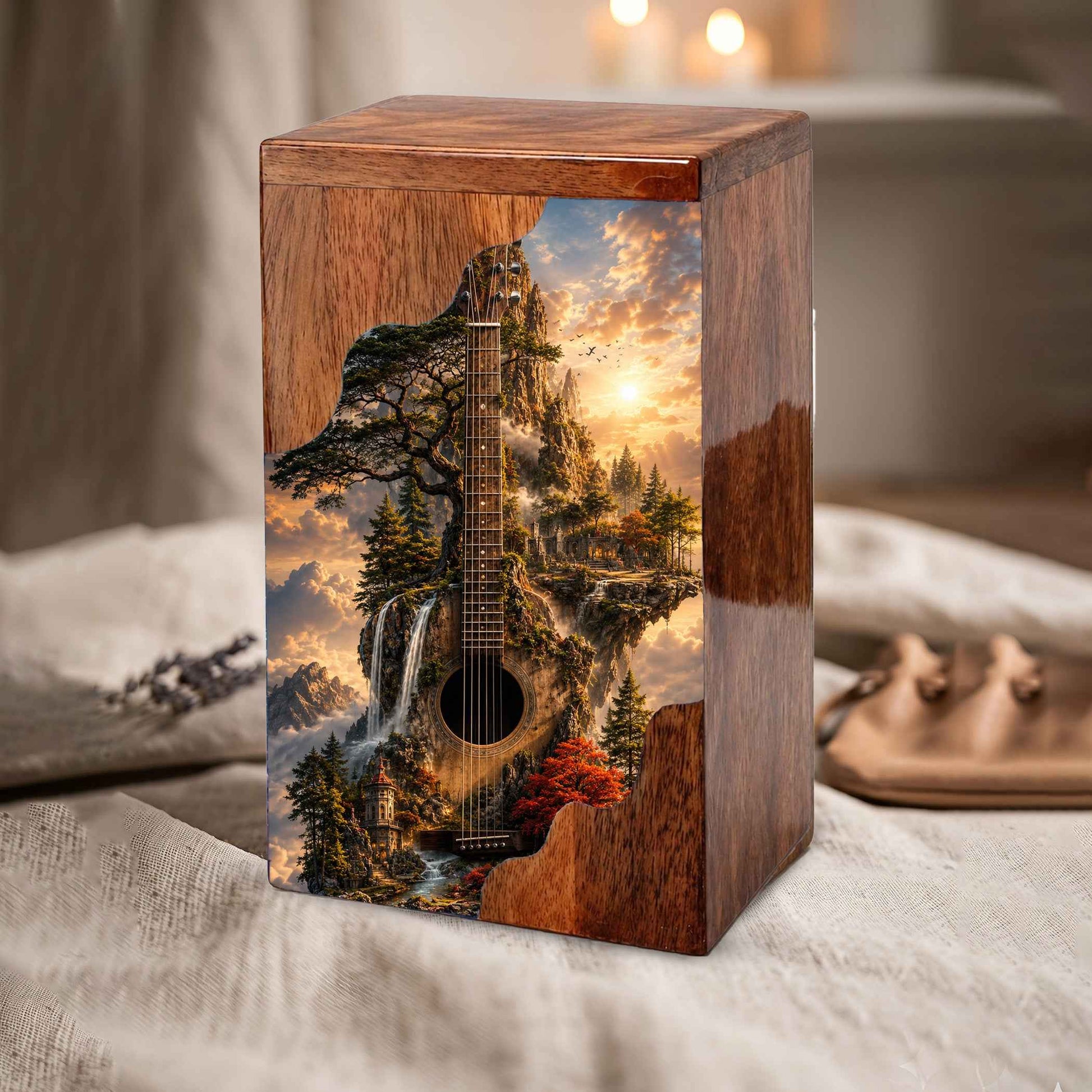 Guitar Wooden Cremation Urn – Wooden Urn for Human Ashes | Acoustic Guitar Memorial Urn