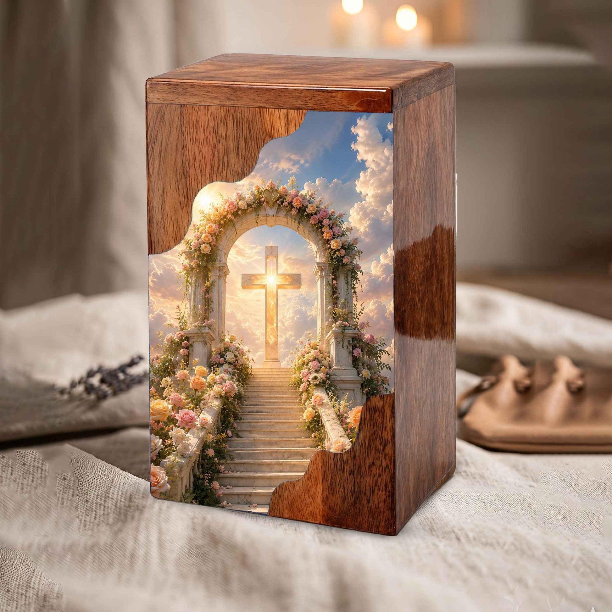 Cross Wooden Cremation Urn for Human Ashes | Christian Urn | Religious Urn