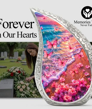 Pink Butterfly Beach Ocean Urn for Human Ashes | Butterfly Cremation Urn for Mom,
