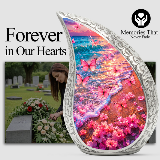 Pink Butterfly Beach Ocean Urn for Human Ashes | Butterfly Cremation Urn for Mom,