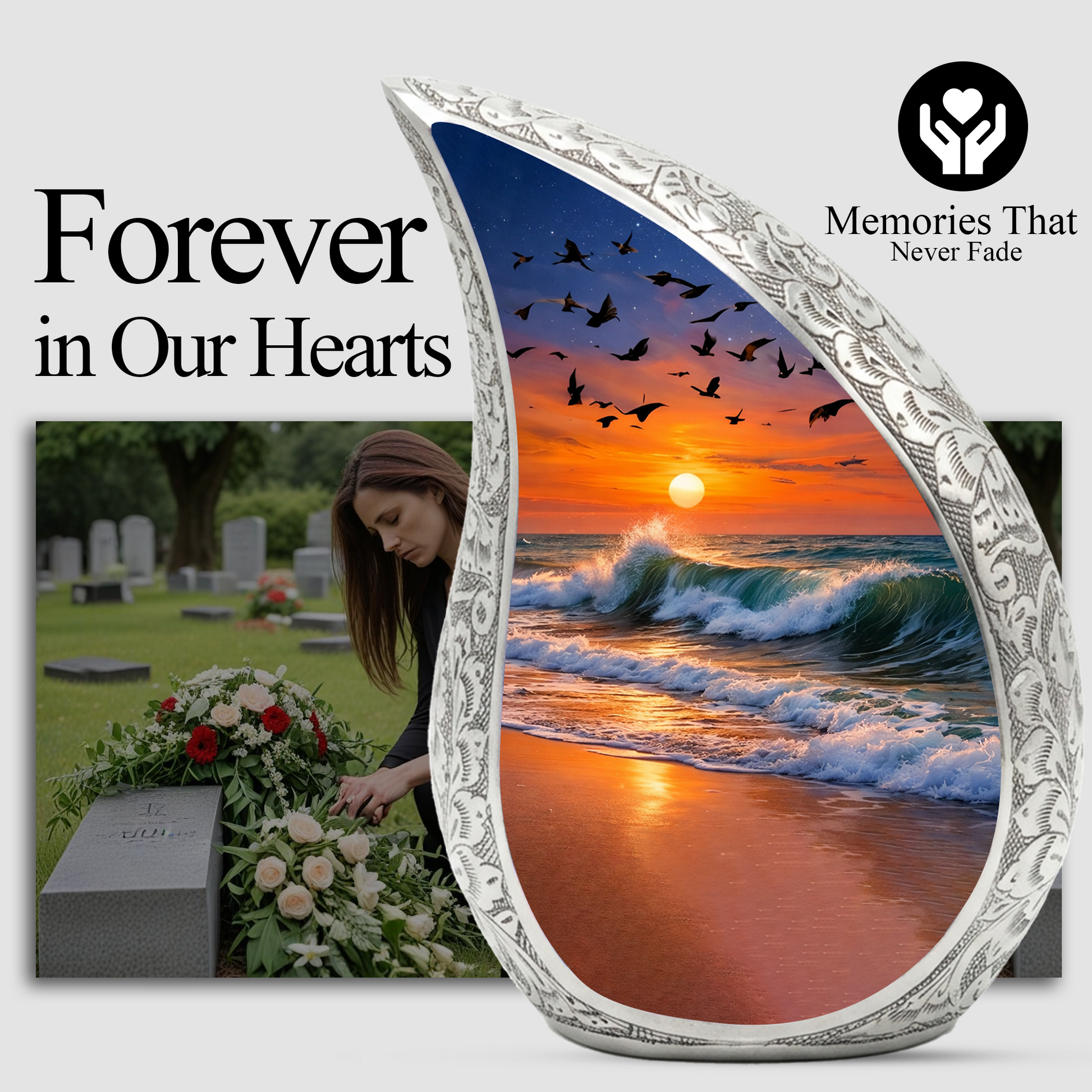 Ocean Sunset Adult Urn for Human Ashes – Premium Ocean Sunset Cremation Urn