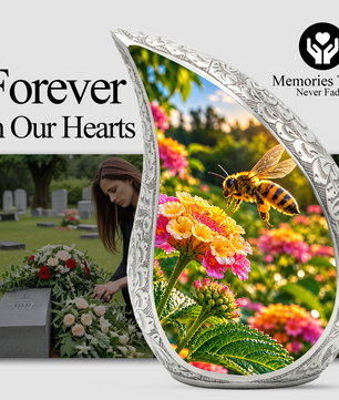 Honey Bee Cremation Urn for Adult Ashes, Bee and Flower Memorial Urn
