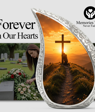 Cross Sunset Urn for Dad | Personalized Cremation Urn for Father's Ashes Memorial
