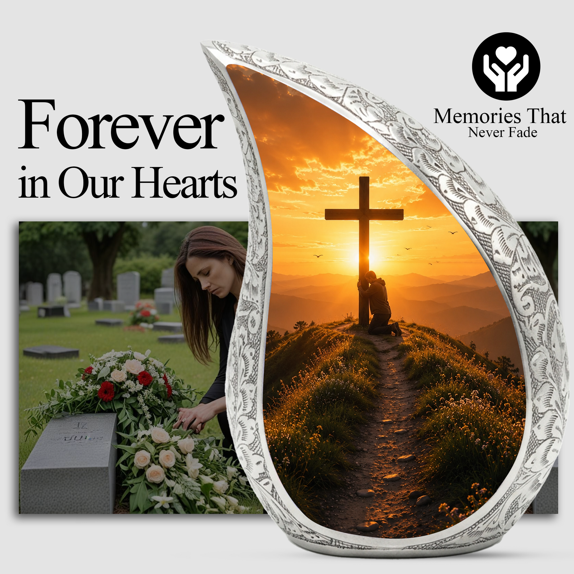 Cross Sunset Urn for Dad | Personalized Cremation Urn for Father's Ashes Memorial