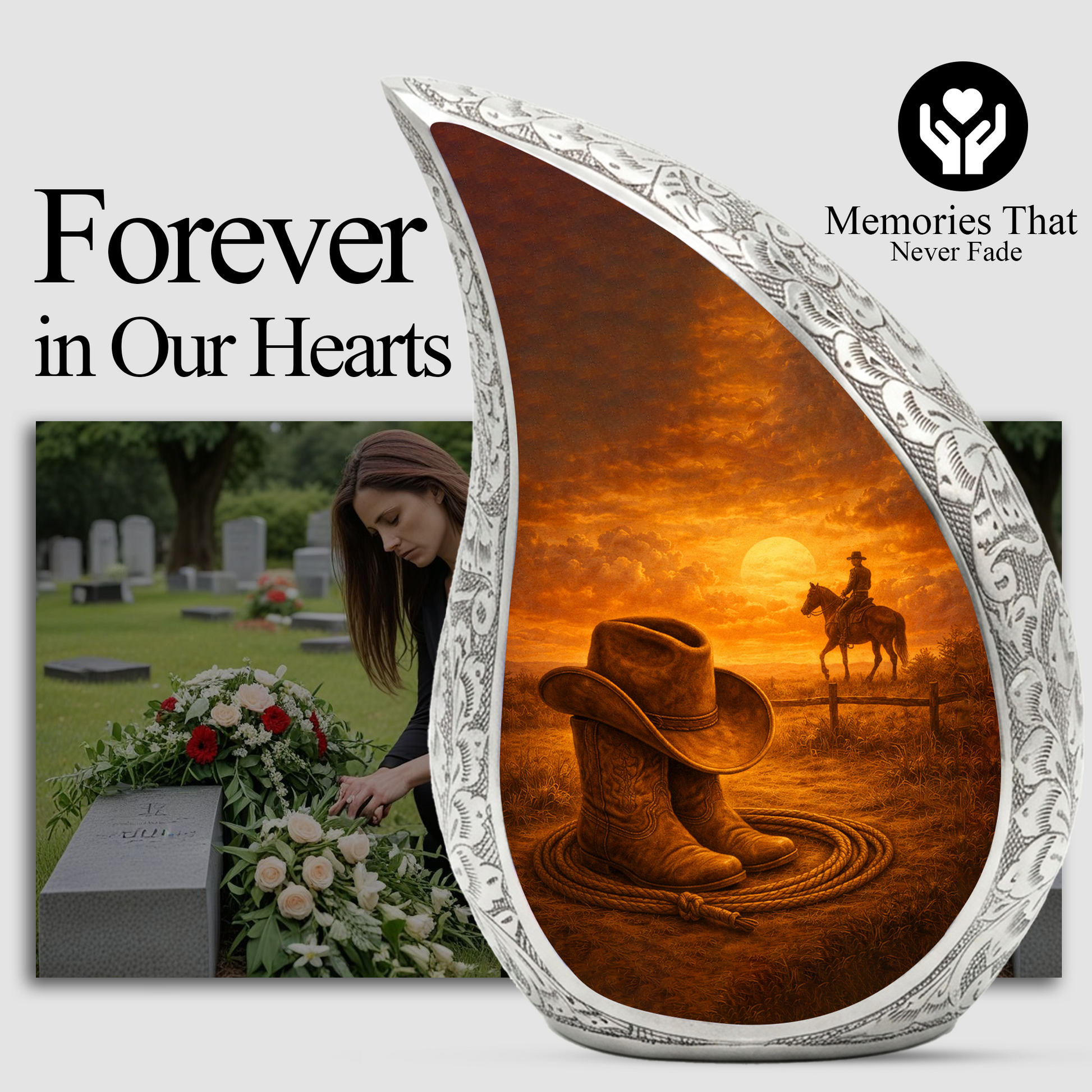 Western Urn for Human Ashes| Cowboy Urn |Personalized Urn for Dad