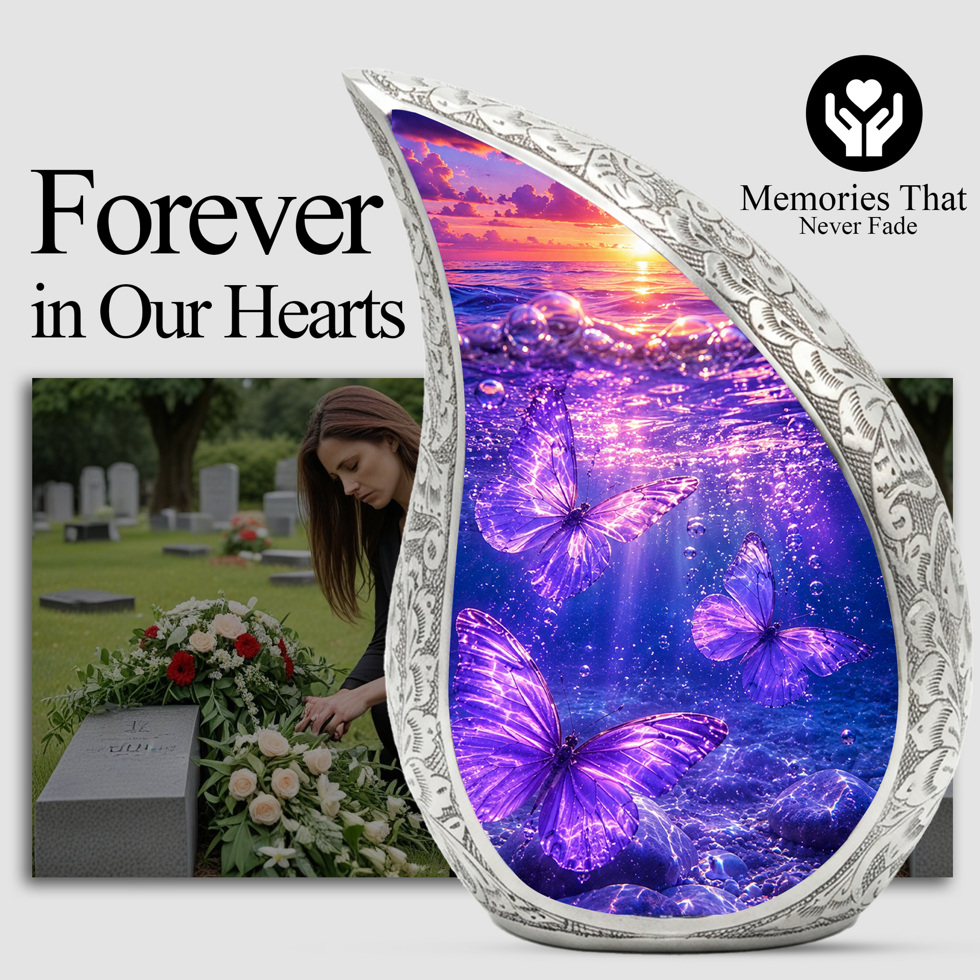 Purple Butterfly Memorial Urn for Mom, Butterfly Cremation Urn for Ashes
