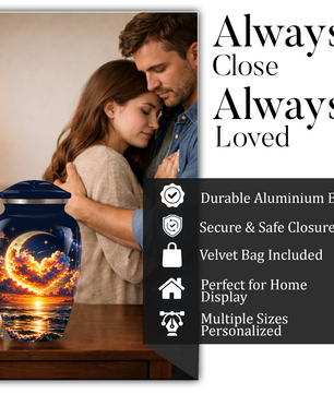 Personalized Adult Cremation Urn for Ashes, Golden Crescent Moon Ocean Memorial Urn, Custom Urn
