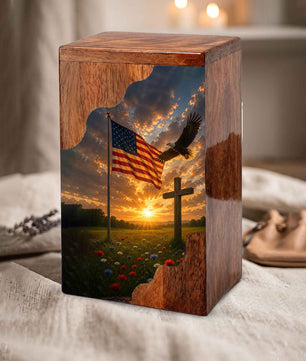 Christian Cross Wooden Cremation Urn | Religious Memorial Urn for Human Ashes
