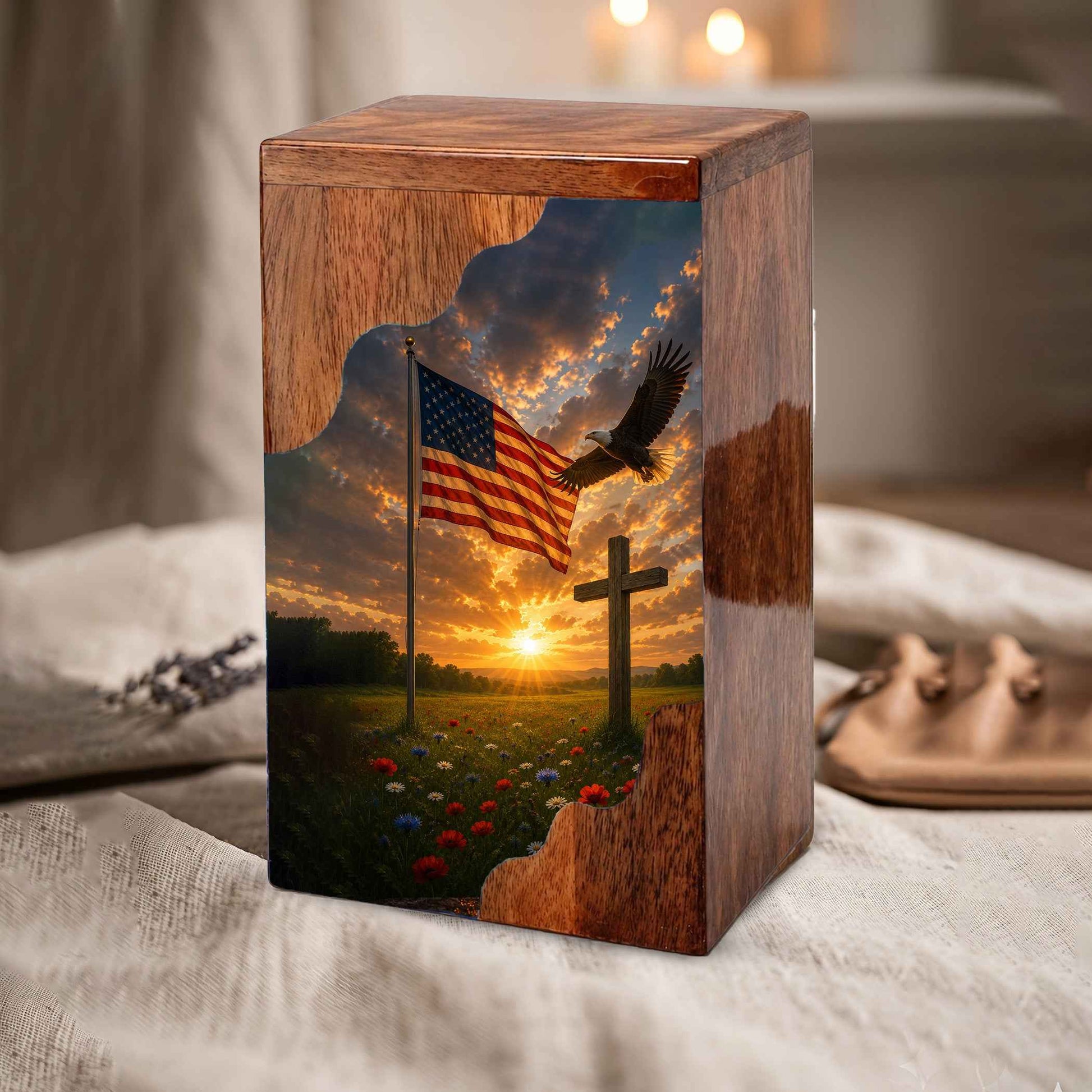 Christian Cross Wooden Cremation Urn | Religious Memorial Urn for Human Ashes
