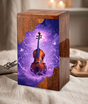 Violin Wooden Cremation Urn – Custom Music Memorial Urn | Wooden Urn for Human Ashes