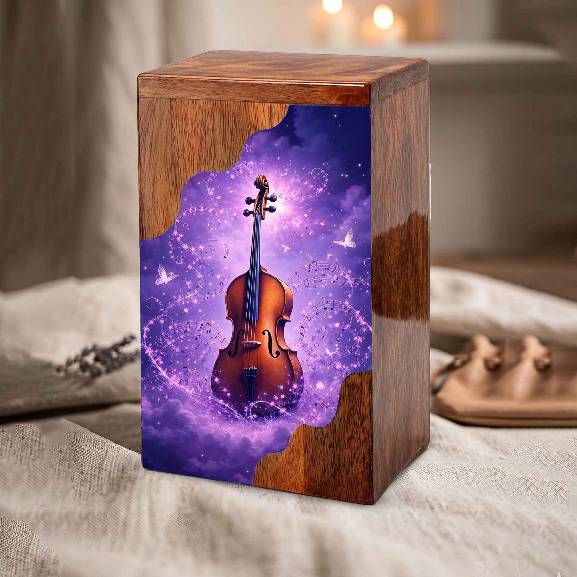 Violin Wooden Cremation Urn – Custom Music Memorial Urn | Wooden Urn for Human Ashes