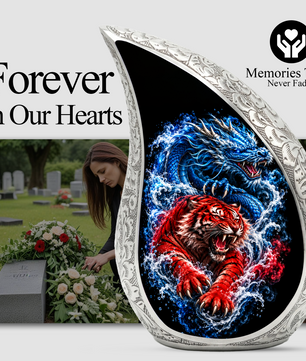 Dragon Tiger Cremation Urn for Ashes, Asian Dragon Memorial Urn, Red Tiger & Blue Dragon Urn, Personalized Adult Urn for Men