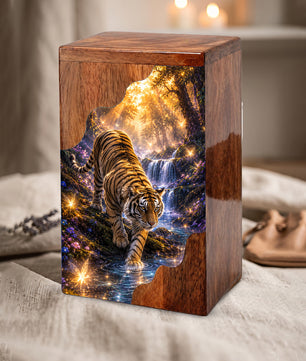 Tiger Wooden Cremation Urn – Personalized Memorial Urn for Dad | Nature Inspired Wooden Urn for Human Ashes