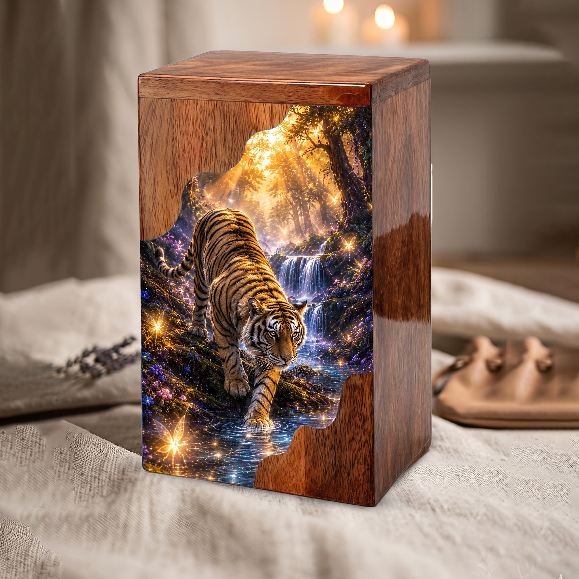 Tiger Wooden Cremation Urn – Personalized Memorial Urn for Dad | Nature Inspired Wooden Urn for Human Ashes