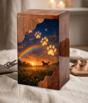 Personalized Dog Urn for Ashes, Wooden Cremation Urn, Rainbow Bridge Pet Memorial