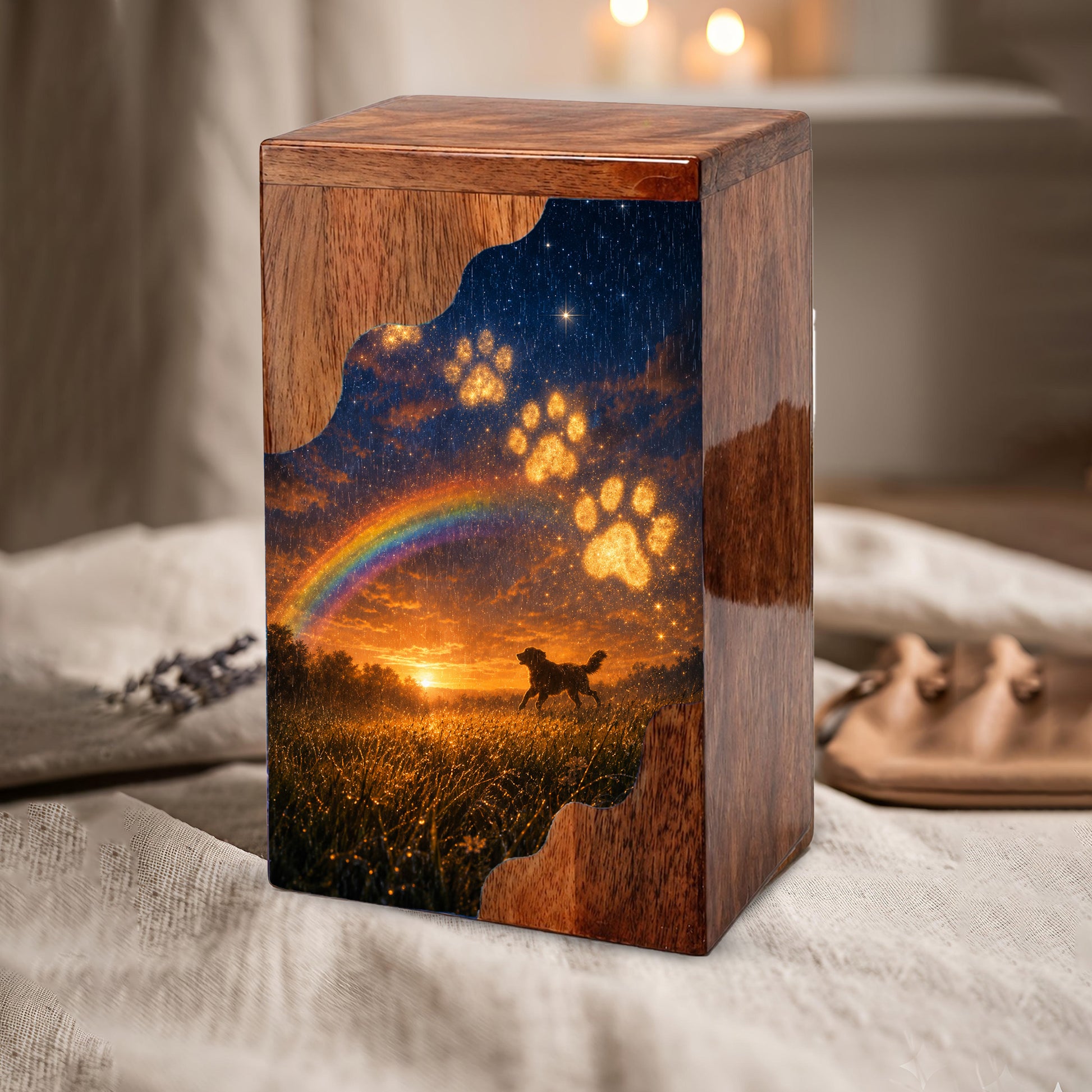 Personalized Dog Urn for Ashes, Wooden Cremation Urn, Rainbow Bridge Pet Memorial