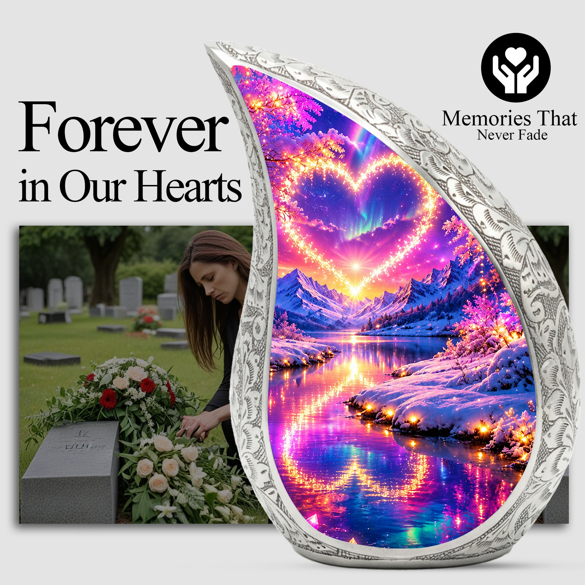 Heart Landscape Urn for Mom – Personalized Cremation Urn for Human Ashes | Beautiful Memorial Urns for Women