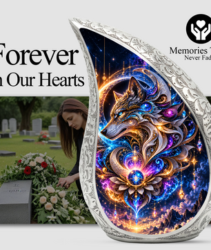 Celestial Wolf Cremation Urn for Ashes, Fantasy Animal Adult Memorial Urn