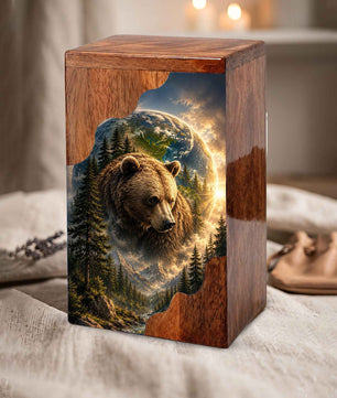 Bear Wooden Cremation Urn for Human Ashes | Adult Cremation Urn