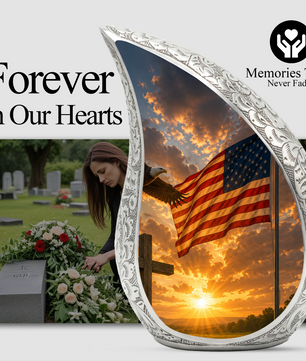 Patriotic Flag Urn for Human Ashes | American Flag Adult Cremation Urn | Memorial Urn for Adults & Ashes