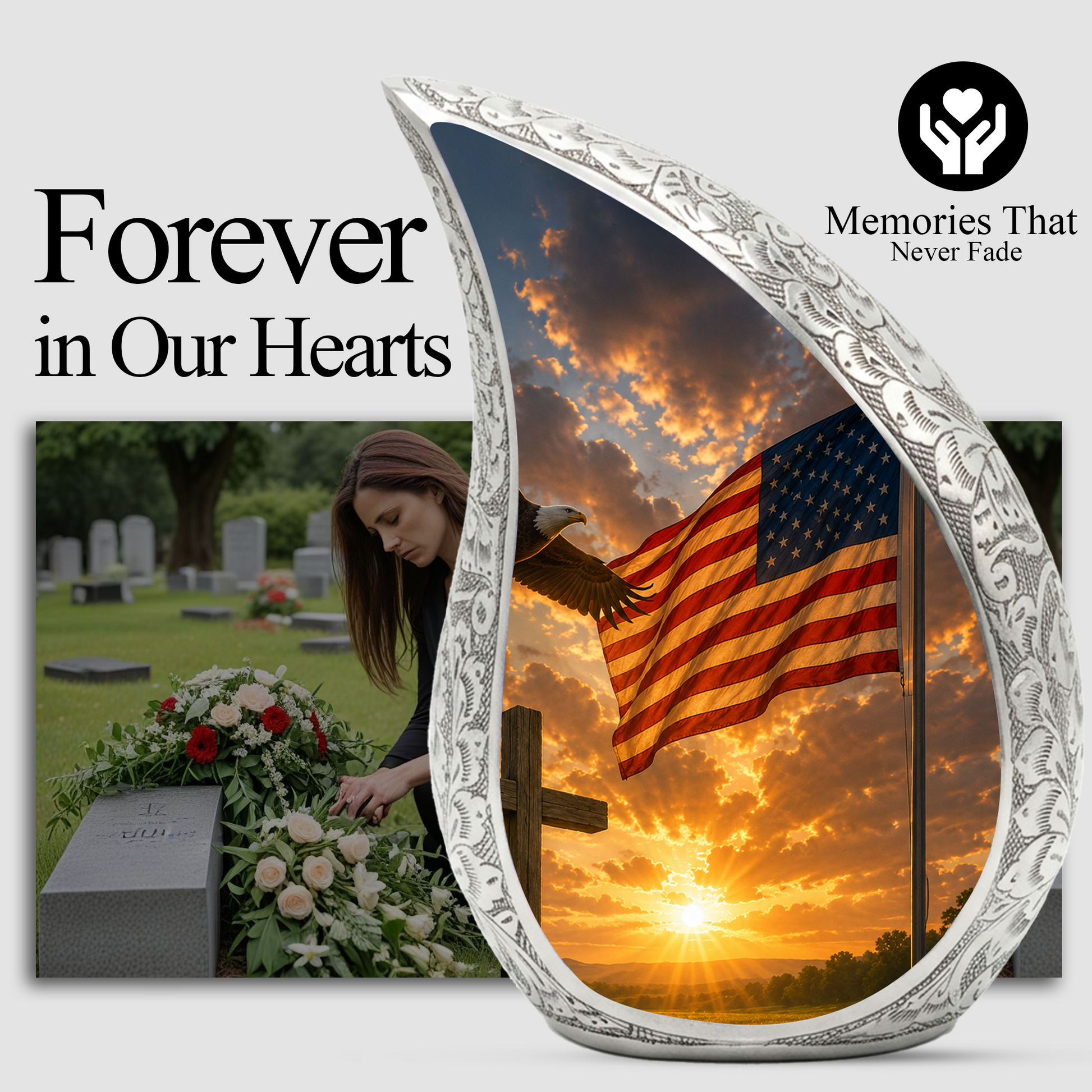 Patriotic Flag Urn for Human Ashes | American Flag Adult Cremation Urn | Memorial Urn for Adults & Ashes