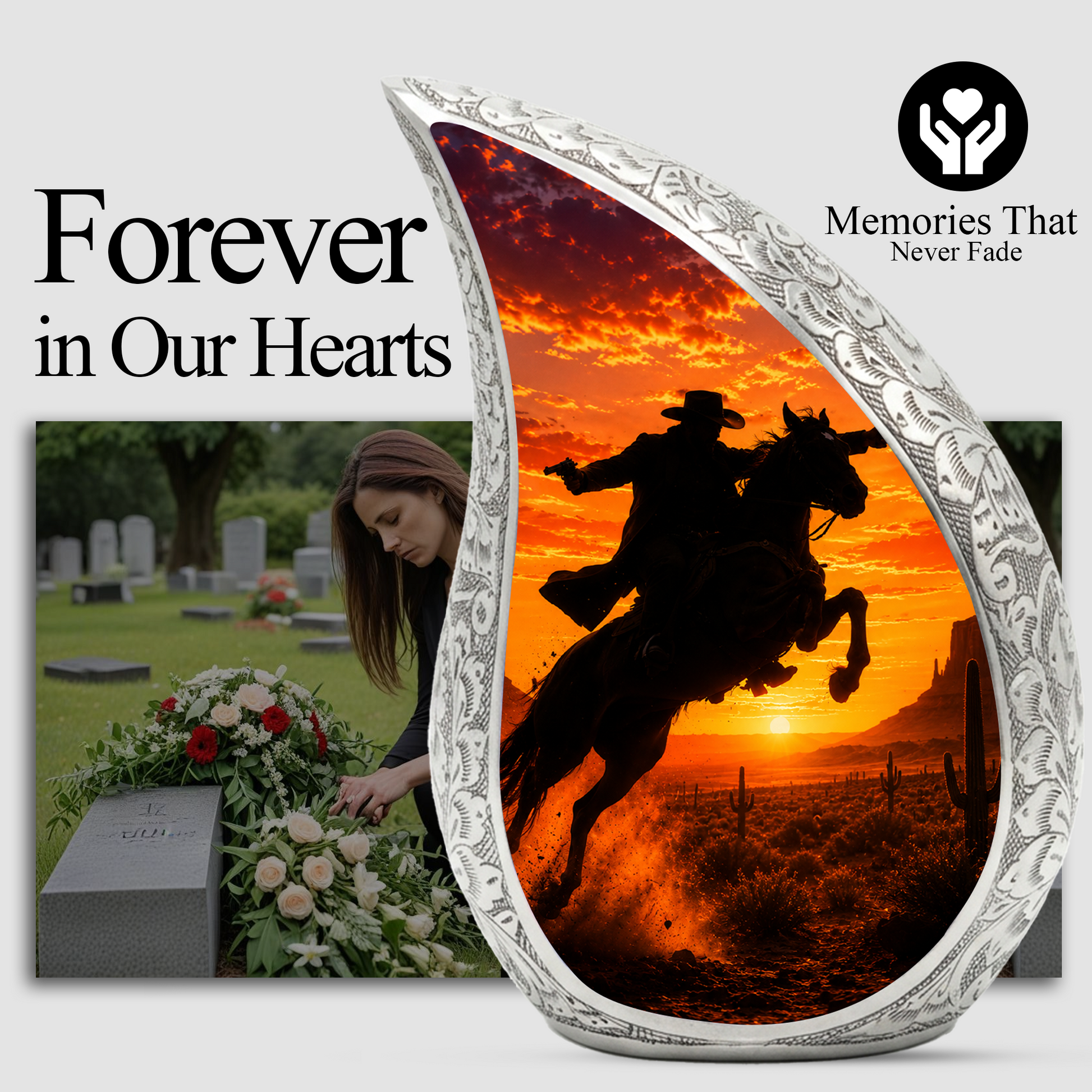 Western Cowboy Urn for Ashes, Cowboy Cremation Urn, Adult Funeral Urn for Human Ashes