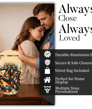 Personalized Adult Cremation Urn for Ashes, Native American Horse Memorial Urn, Tribal Horse Cremation Urn