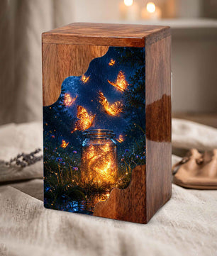 Butterfly Wooden Cremation Urn – Glowing Butterfly Memory Jar Memorial Urn for Human Ashes