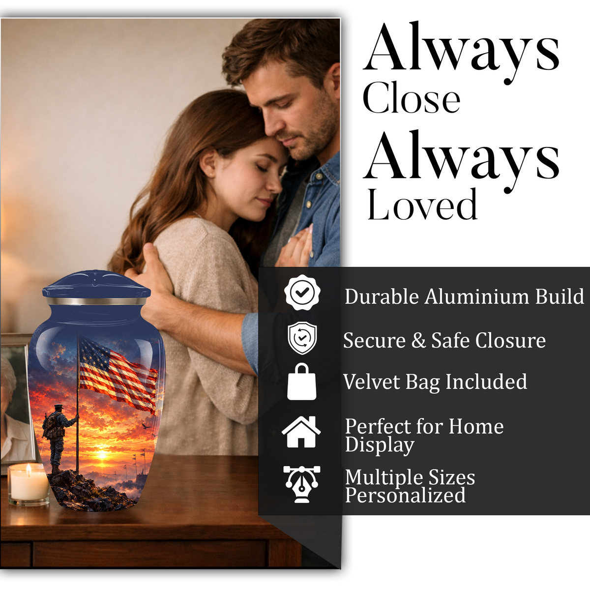 American Flag Cremation Urn for Dad – Patriotic Memorial Urn for Father, Veteran & Adult Male Ashes