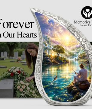 Fishing Urn for Human Ashes | Gone Fishing Urn for Dad & Father | Fishing Cremation Urn for Men