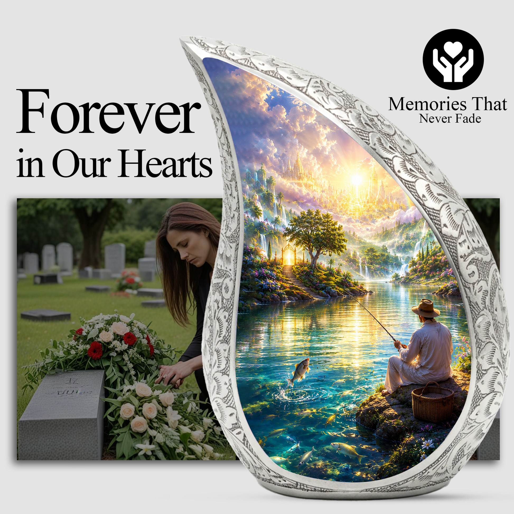 Fishing Urn for Human Ashes | Gone Fishing Urn for Dad & Father | Fishing Cremation Urn for Men