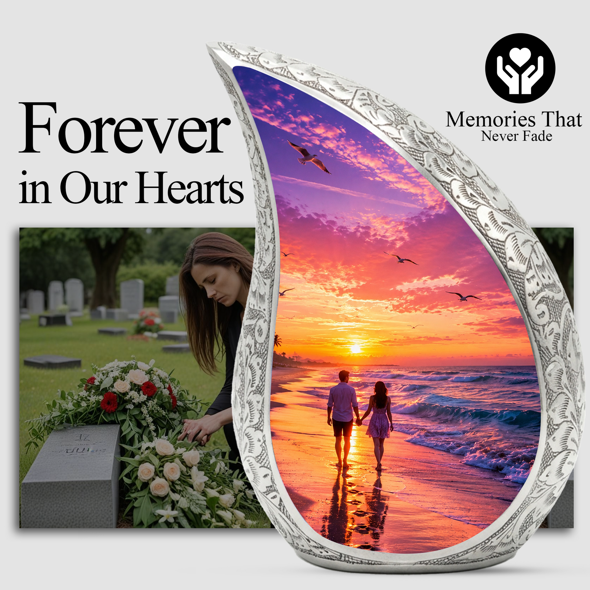 Beach Sunset Urn for Human Ashes | Ocean Sunset Cremation Urn