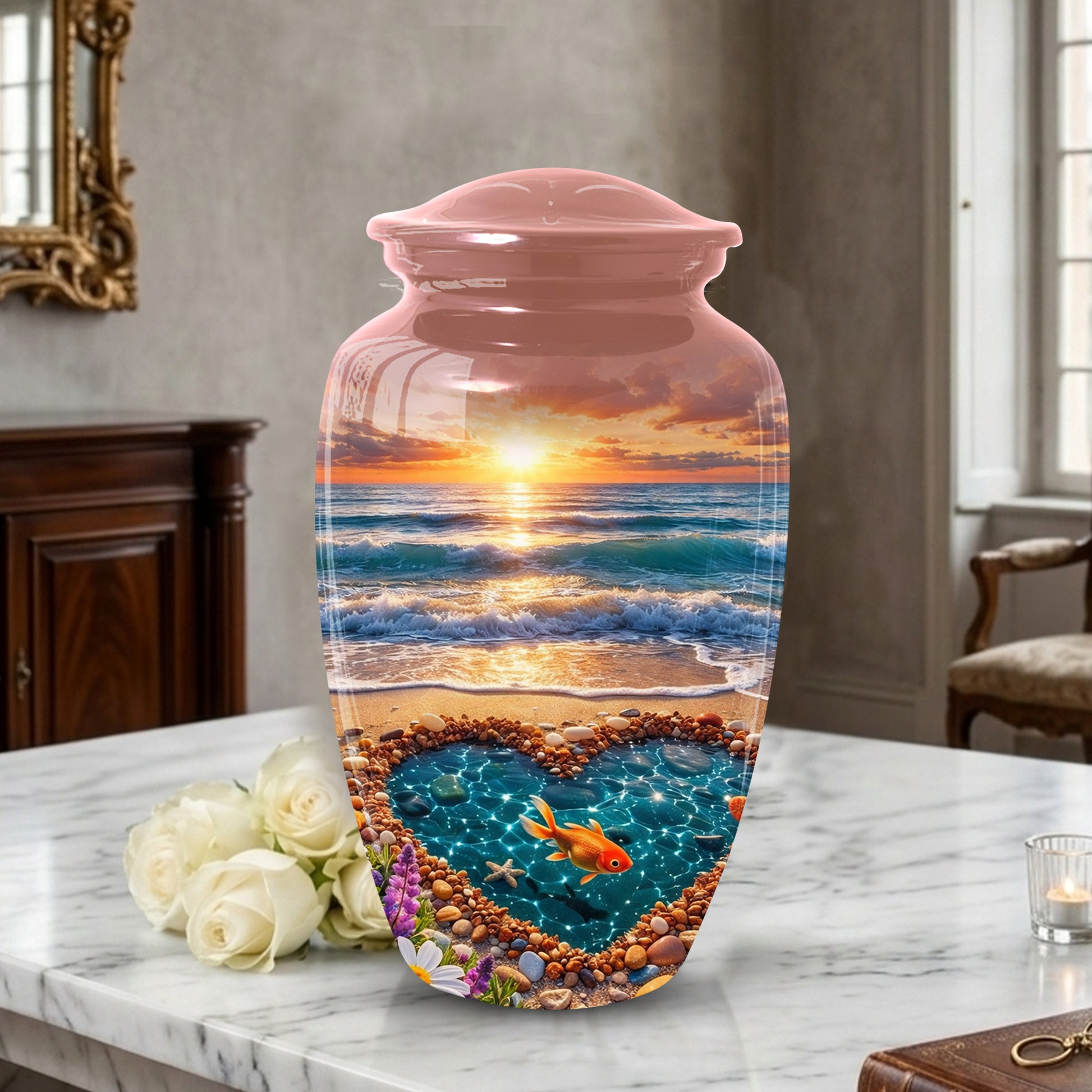 Funeral Urn for Mom – Beach Sunset Memorial Large Urn for Ashes