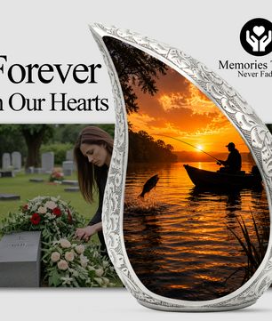Fishing Sunset Urn for Dad – Gone Fishing Cremation Urn for Human Ashes, Adult Male Memorial